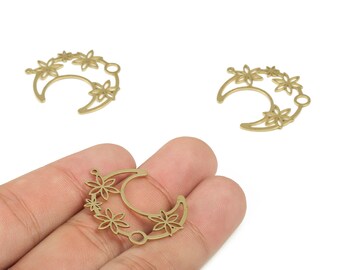 Messing Halbmond Ohrring Charms - Rohmessing Blumen Anhänger - Ohrringe finden - Schmuckherstellung Zubehör - 31.65x27.4x0.71 mm - PP4231