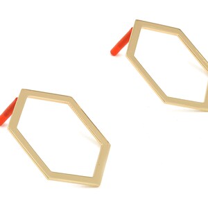 Brass Hexagon Earring Post - Brass Hexagon Earring Stud - Gold Tone Plated Brass - Jewelry Supplies - 39x29x1mm - PP3028