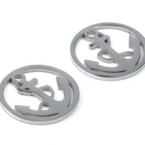 Roestvrijstalen anker charms - anker in cirkel - cirkel oorbellen en hanger - armband hanger - 15.39x15.39x0.94mm - SS1015