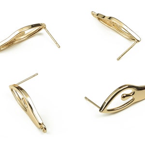 Brass Irregular Earring Post - Gold Irregular Earring Stud - 18K Real Gold Plated Brass - Stainless Steel Stud - 28x10x2.1mm - RGP3503
