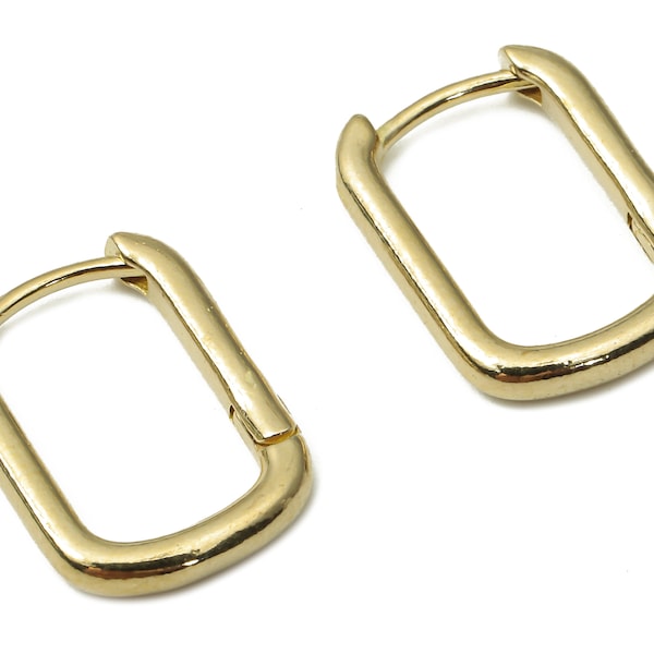 Raw Brass Rectangle Huggie Earrings - Brass Rectangle Hoop Earrings - Dainty Hoop Earrings - Jewelry Supplies - 16.07x11.67x2.25mm- PP7485