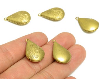 Brass Drop Locket Charm - Raw Brass Rose Depression Locket Charms For Diamond - Teardrop Antique Vintage Looking Locket - 24x15x6mm - PP8938