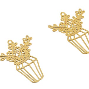 Brass Vase Flower Earring Charms - Raw Brass Flower Vase Earring - Earring Findings - Jewelry Supplies - 22.09x16.15x0.3mm - JJC11490 image 2