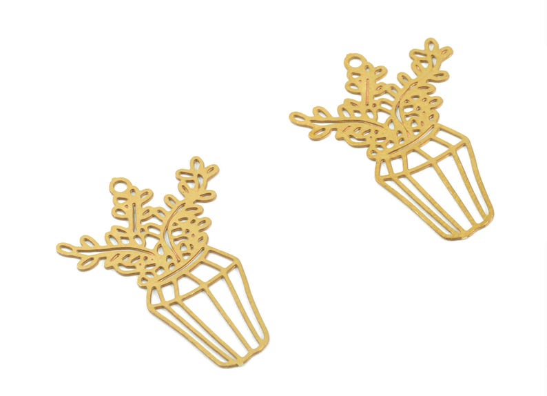 Brass Vase Flower Earring Charms - Raw Brass Flower Vase Earring - Earring Findings - Jewelry Supplies - 22.09x16.15x0.3mm - JJC11490 image 2