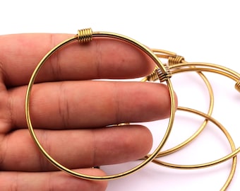 Raw Brass Adjustable Bangle Bracelet – Double Loop Charm Bangle Supplies (63x2mm) PP1003