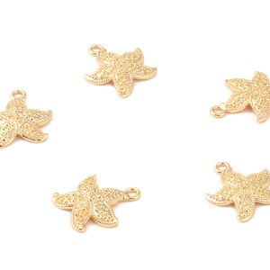 Brass Starfish Charms - Brass Starfish Pendant - 18K Real Gold Plated Brass - Necklace Pendant - 17.6x15.15x1.39mm - RGP1243