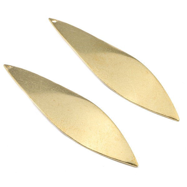 Personalized stamping blank - Brass Wavy Leaf Charms - Raw Brass Leaf Earrings and Pendant - 52.14x12.87x1.38mm - PP2707