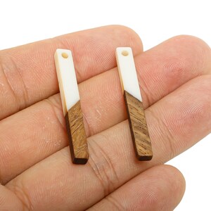 Walnut Wood Striped Acrylic Pendant - Modern Rectangle Supply - Artisan Boho Wood Charm - Color Block Pendant - 39.4x4.8x3.5mm - MU3326