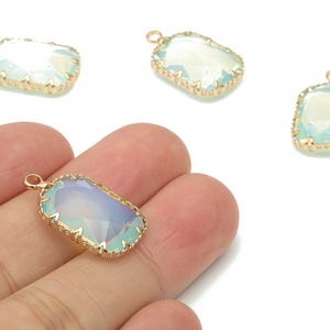 Glass Faceted Rectangle Charms with Loop - Brass Rectangle Frame Pendant - Gold Tone Plated Brass - Faceted Glass - 23.2x14.4x6.2mm- GS1114B