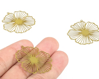 Messing Blumen Ohrring Charms - Rohmessing Blumen Anhänger - Ohrring Zubehör - Schmuckherstellung Zubehör - 35.51x33.16x0.34 mm - JJB6693