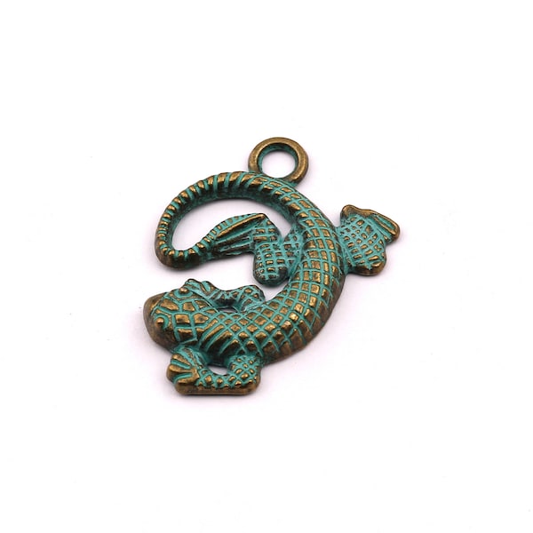 Faux Patina Pendant - Lizard Shaped - Alloy Charms - Antique Bronze Tone Necklace - Zinc Alloy Beads - Jewelry Supplies - 25x20x2.5mm ZZ1018