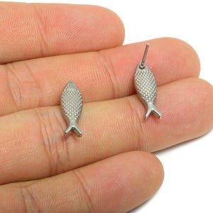 Steel Fish Stud Earring - Steel Textured Fish Earring - Steel Marine Life Earring Post - Stainless Steel Post - 18.78x5x2.84mm - SS2722