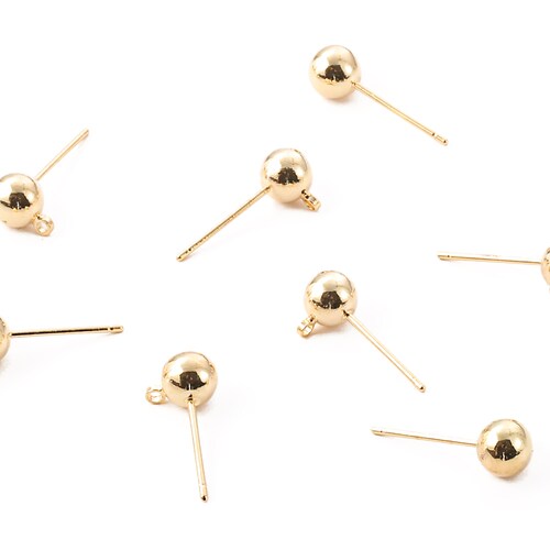 Brass Ball Earring Post With Ball Pad Studs 18K Real Gold Etsy