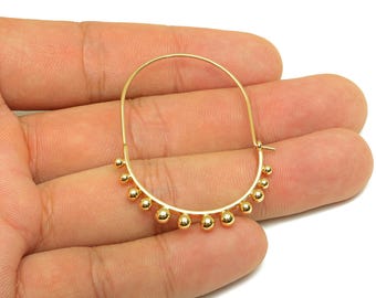 Messing enorme draadoorring met kralen - messing ring - ring met kralen - 18 kt echt goud verguld - 46,3 x 35,7 x 3,33 mm - RGP7851