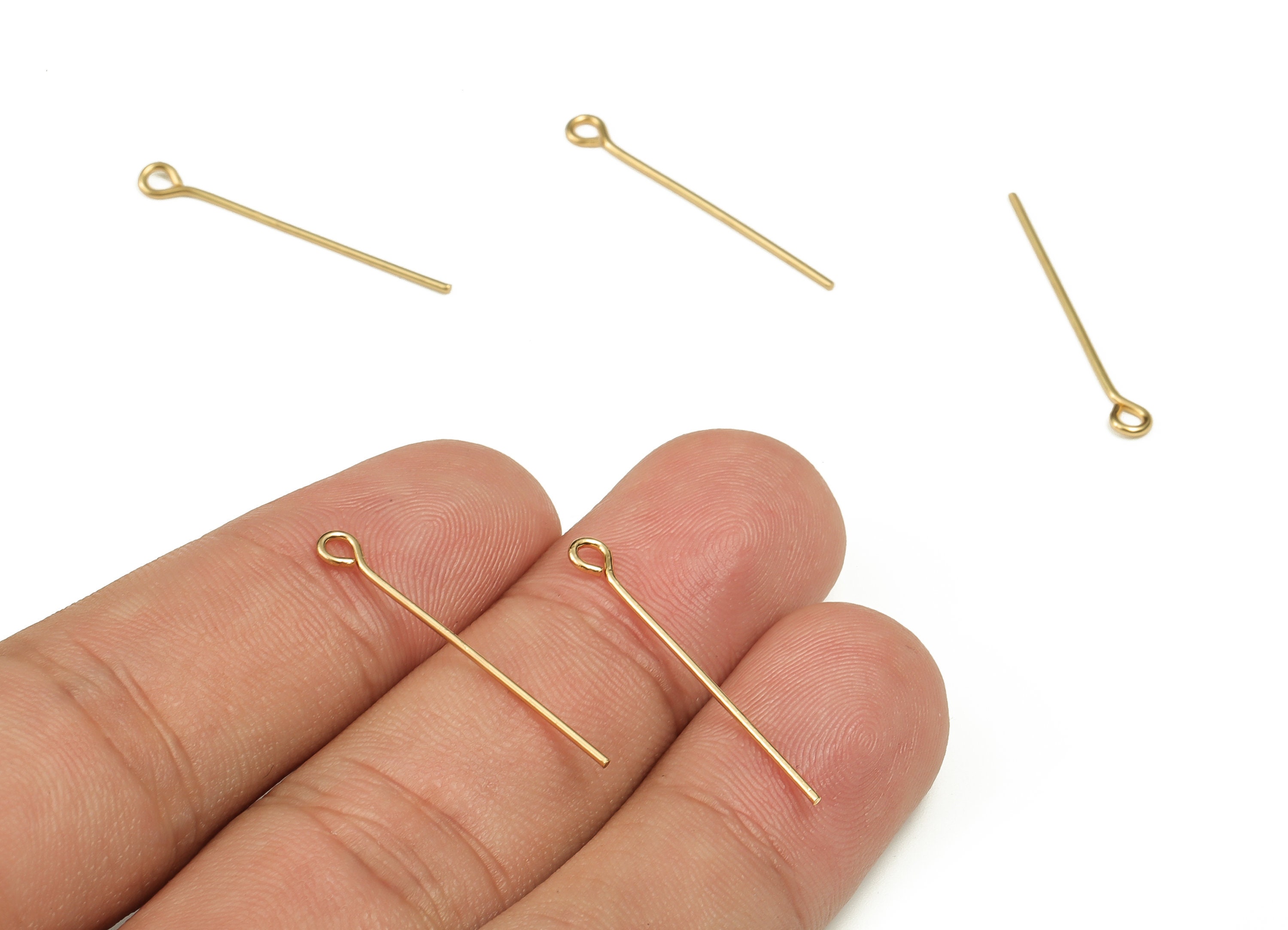 Eye Pins (30mm / 1.18 inches / 100 pcs / Gold Plated) Head Pin DIY