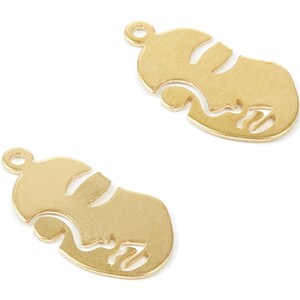Brass Face Charms - Face Shaped Raw Brass Pendant - Brass Earring Findings - Jewelry Supplies - 20,14x10,58x0,63mm - PP2011 image 2