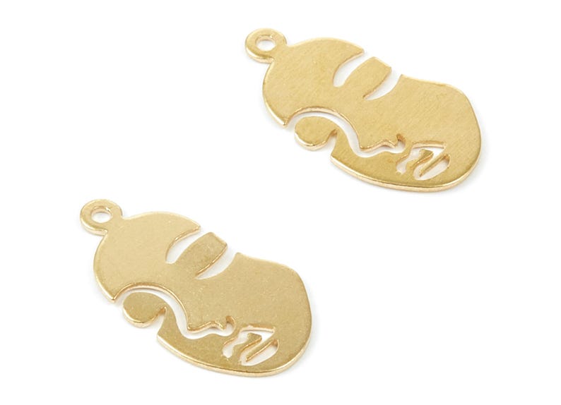 Brass Face Charms - Face Shaped Raw Brass Pendant - Brass Earring Findings - Jewelry Supplies - 20,14x10,58x0,63mm - PP2011 image 2