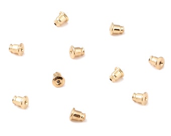 Brass Earring Stopper With Rubber - Ear Nuts & Ear Wire Backs - 18K Real Gold Plated Brass - Jewelry Supplies - 5.98x5.06mm - RGP1197
