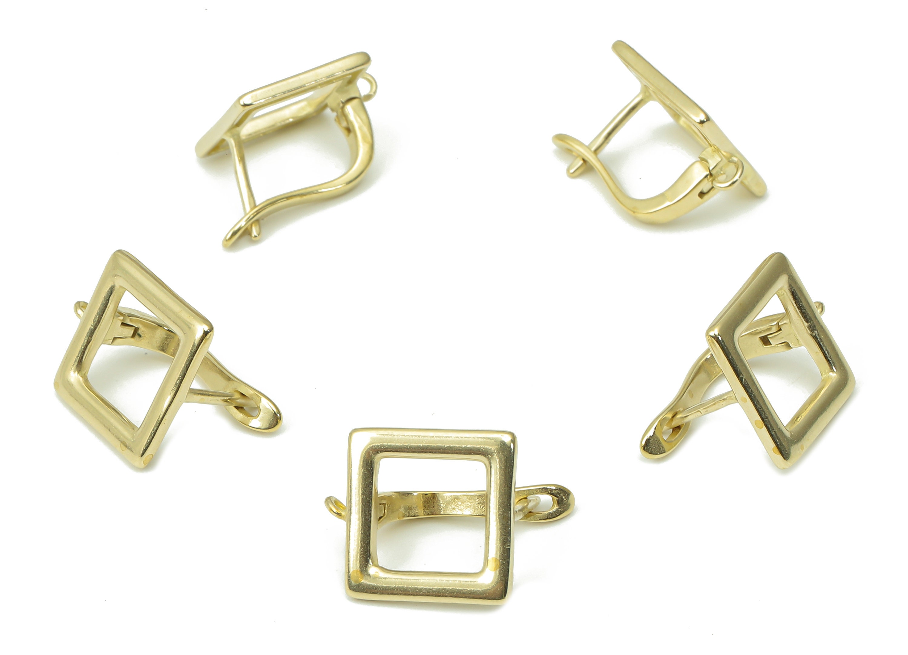 Brass Huggie Stud Earrings - Square Shape Earring Stud – Earring with Open Ring - Jewelry Making Supplies - 18.13x10.69x1.44mm - PP7378