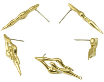 Brass Irregular Earring Stud - Burning Earring Post -Melting Stud With Loop -Melting Earring with Loop - 30.39x11.07x3.33mm- PP8472