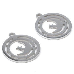 Roestvrij staal maan charmes - maan in cirkel - cirkel oorbellen en hanger - armband hanger - 17.46x15.36x0.93mm - SS1040