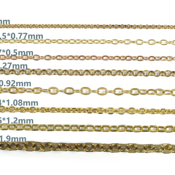 Flat Cable Chain - Raw Brass Rolo Chain - Open Link Chain - Faceted Raw Brass Cable Chain - Oval Faceted Cable Chain - Round Cable Chain