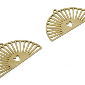 Messing Halbkreis Herz Ohrring Charms - Roh Messing Fächer Herz Halbmond Anhänger - DIY Schmuckzubehör - 34,68x20,08x0,83mm - PPA1295