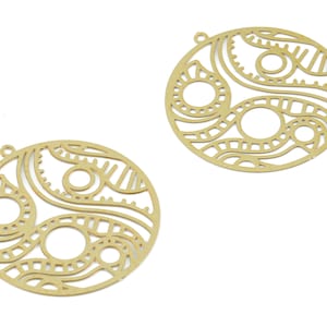 Pendente rotondo in ottone - Ciondoli orecchini cerchio in ottone grezzo - Risultati orecchini - Forniture di gioielli - 31.97x30.02x0.26mm - JJB6501
