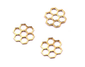 Brass Honeycomb Charms - Honeycomb Shaped Raw Brass Connector - Honeycomb Charm - Jewelry Supplies - 14x14x1mm - PP1160