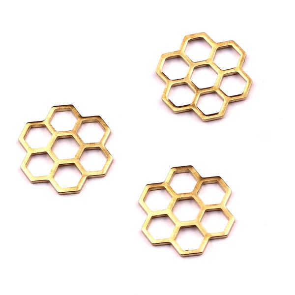 Brass Honeycomb Charms - Honeycomb Shaped Raw Brass Connector - Honeycomb Charm - Jewelry Supplies - 14x14x1mm - PP1160