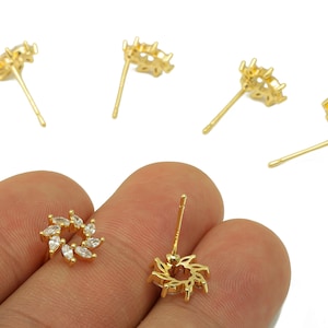 Örhänge i mässing med väderkvarn - Kubisk zirkon med blomhuvud - Marquise-örhänge - 18K äkta guldplätering - 9,5x 9x1,75 mm - RGP6260