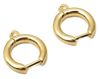 Brass Round Earrings - Huggie Hoop Earrings  - Brass Clasp With Loop - 18K Real Gold Plated Brass - 15.1x13.24x2.45mm - RGP4812