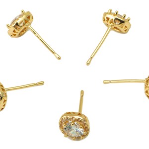 Brass Round Earring Stud - Brass Cubic Zirconia Earring Post- Circle CZ Earring Post - 18k Real Gold plated - 16.2x7.52x4.02mm-RGP6658