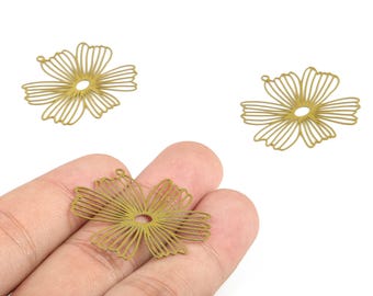 Messing Blumen Ohrring Charms - Rohmessing Blumen Anhänger - Ohrring Zubehör - Schmuckherstellung Zubehör - 34.44x31.56x0.28 mm - JJB6695