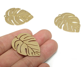 Brass Monstera Earring Charms - Raw Brass Leaf Pendant - DIY Jewelry Making Supplies - 36.93x28.95x0.77mm - PPA1109