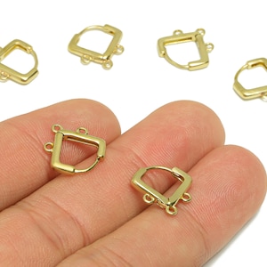 Brass Diamond Wire Huggie Hoop - Raw Brass Wire Earring Clasp With 3 Loop - Brass Rhombic Clasp Earring - Hoop Earring - 13x13x2mm - PP9178