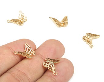 Brass Butterfly Earring Charms - Gold Butterfly Pendant - 18K Real Gold Plated Brass - Jewelry Making Supplies – 14.97x11.14x2.9mm - RGP2822