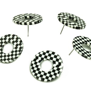 Acetate Round Earring Stud – Checkered Earring Post - Earring Post - Jewelry Supplies - Color Code: A175 - 29.58x29.5x2.38mm - AC2337-A175