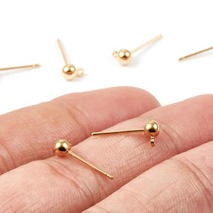 4mm Ball Stud Earring with loop - 18K Real Gold Plated Earring Stud -  Brass Earring Post - 316 stainless steel stud - 6x4mm - RGP1036