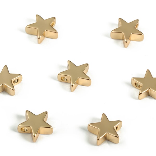 Gold Star Beads – Brass Star Spacer Beads – Star Charms - 18K Real Gold Plated Brass - Jewelry Making Supplies - 7.91x7.51x2.7mm - RGP3138