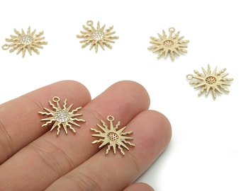 Brass Sun Earring Charms With Zircons - Raw Brass Sun Pendant - Jewelry Making Supplies - 18.75x16.15x2.26mm - PP5098