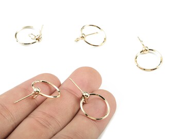 Brass Hoop Earring Stud - Gold Hoop Earring Stud - 18K Real