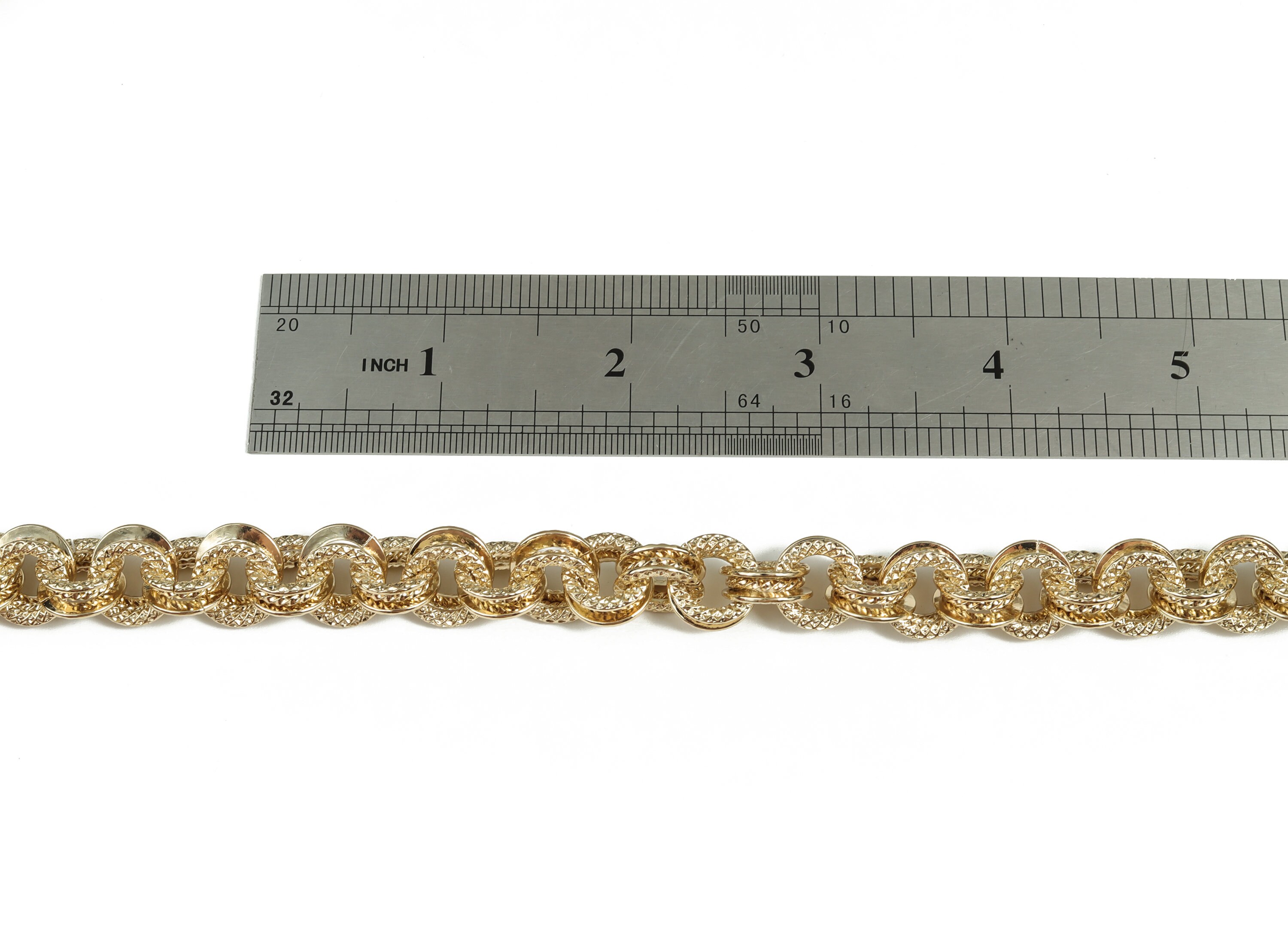 Gold Round Link Cable Chain - 14K Real Gold Brass Textured Round Rolo ...