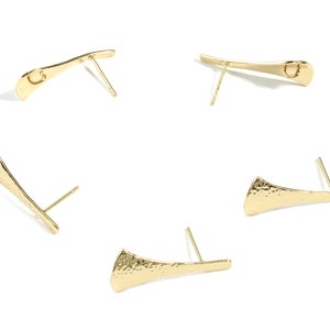 Brass Earring Stud - Brass Hammered Earring Post - 18K Real Gold Plated Brass - Jewelry Supplies - 27.45x10.92x0.84mm - RGP2372