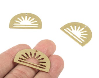 Half Moon Sun Earring Charms - Raw Brass Semicircle Charms - Jewelry Supplies - 30x20x0.6mm - PPM3713