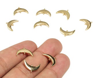 18K Gold Plated Brass Crescent Moon Charm Connector – Jewelry Making Supplies (14.6x10.3x1.7mm) RGP3100
