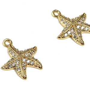 Brass Starfish Earring Charm – Zircon Brass Star Pendant – 18K Real Gold Plated Brass – DIY Jewelry Supplies – 17.17x14.77x2.57mm – RGP3224