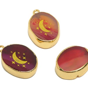 Red Agate stone Charm Star Red Agate stone Brass Crescent Natural Stone Charms Gold Tone Plated Jewelry Supplies 23x14x4mm NS1914 image 2