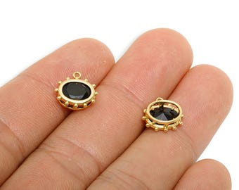Brass Cubic Zircon Pendant - Oval Cubic Zirconia Dangle Charm - Vintage DIY Necklace Pendant - 18K Real Gold Plated - 11x10x4mm - RGP11311