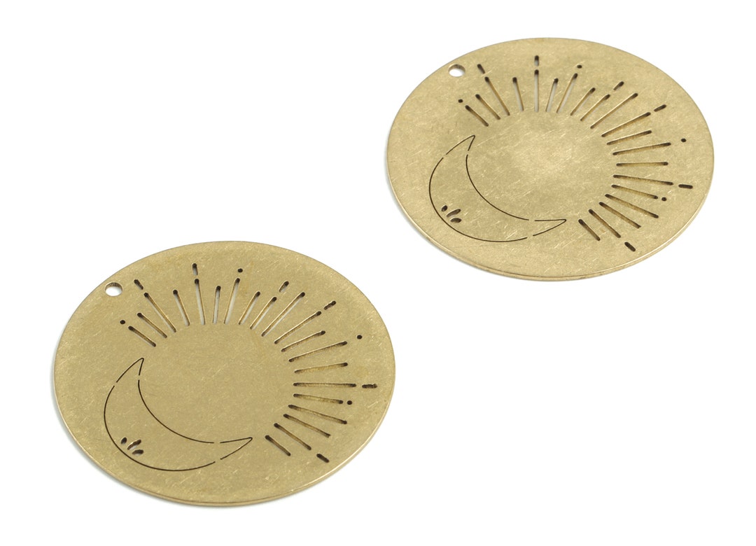 2 Stück Rohe Messng Mondphasen Bar Charms, Hammared Mondphase, Mond